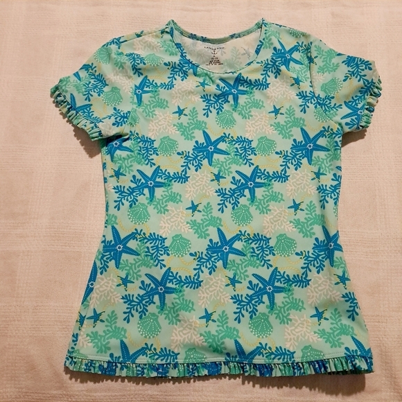 Lands End girls Medium or 10/12 teal swim rash guard - Picture 1 of 3